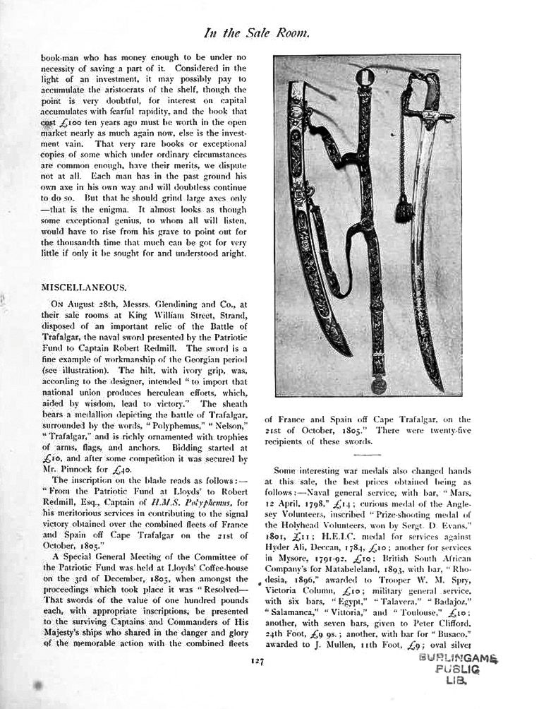 £100 Lloyd’s Patriotic Fund Sword of Captain Robert Redmill — lead photograph from the original article